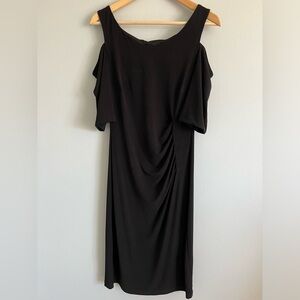 Connected Apparel Womens Cold Shoulder faux wrap Dress Black 10